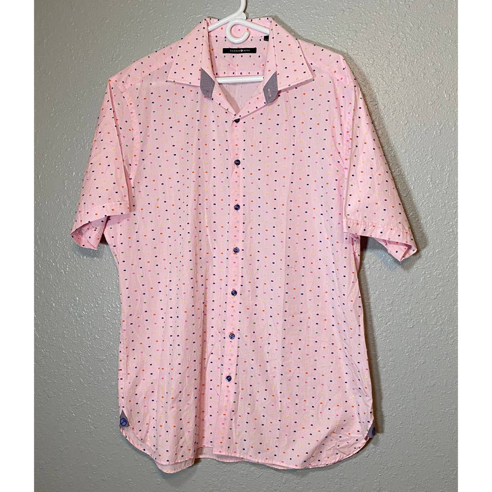 Hammer Made XL 17.5 Button Up Down Pink Colorful Shirts short sleeve rainbow